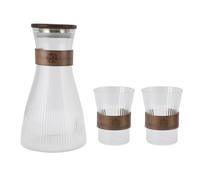 Pongnas Juego de Mesita de Noche y Vaso de Vidrio de Borosilicato con Tapa - Jarra Resistente Al Calor y Al Frío de 1600 Ml + 2 Tazas Templadas de 300 Ml - Compatible con Estufa Eléctrica de