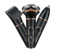 Pongnas Máquina de Afeitar Eléctrica Inalámbrica para Hombres, Kit de Aseo Profesional 3 en 1 para Barba, Nariz, Pelo, Patillas con Carga USB IPX7, Cuchillas Triples de Metal ABS