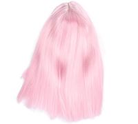 Pongnas Peluca de Pelo Corto y Liso, Pelo Sintético Suave y Ligero con Malla Rosa Elástica y Transpirable para Fiesta, Cosplay, Uso Diario, 35 Cm, 13,8 Pulgadas (PINK)