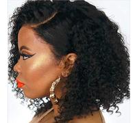 Pongnas Pelucas de Pelo Ondulado Corto Pelucas Rizadas del Frente del Cordón del Cabello Humano para las Mujeres, Negro Mate Coreano 14 Pulgadas (BLACK)