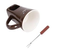 Pongnas Taza para Derretir Chocolate Taza de Fondue de Cerámica para Derretir Queso y Chocolate con Tenedor de Acero Inoxidable - Juego de Servir de Ambiente Cálido Calentado con Velas - Cerámica