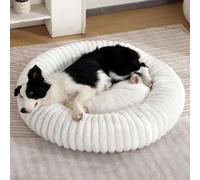 Pongpai Cama para perros con forma de donut con parte inferior antideslizante para perros pequeños, medianos y grandes, cama esponjosa y calmante antiansiedad, cama redonda para gatos de piel