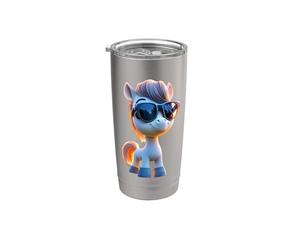 Poni con Gafas de Sol Poni Jinete de Granja Ponis Montar Vaso térmico de acero inoxidable de doble pared