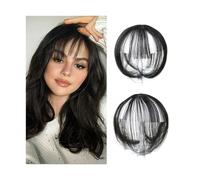 Poni sintético 3D, invisible, sin costuras, pelo de cabeza, flequillo de aire sobre la cabeza, natural, invisible, más volumen de pelo (negro natural)