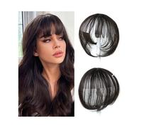 Poni sintético 3D, invisible, sin costuras, pelo de cabeza, flequillo de aire sobre la cabeza, natural, invisible, más volumen de cabello (marrón oscuro)