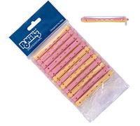 Ponik's Bigudíes para ondas permanentes, 8 mm, 12 unidades, con gomas redondas, color rosa y amarillo