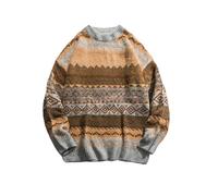 Ponitrack Suéter de punto para abuelo, suéter vintage, suéter estético a rayas, suéter Y2K, suéter de otoño, Marrón, X-Large