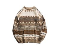 Ponitrack Suéter de punto para abuelo, suéter vintage, suéter estético a rayas, suéter Y2K, suéter de otoño, Caqui, X-Large