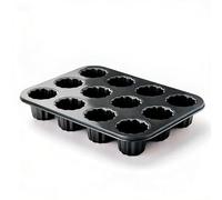 Ponixa Cannele Moldes Antiadherentes para Magdalenas Canneles Dorados, Bandeja para Hornear de Acero al Carbono (12 Cavity Black)