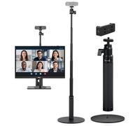 Ponlrie Soporte de cámara web para escritorio, trípode telescópico de 28 pulgadas con soporte para teléfono, soporte de cámara web de escritorio compatible con Logitech Webcam C922 C930e C920S C920