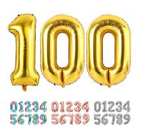 Ponmoo Foil Globo Número 100 Dorado, Gigante Numeros 0 1 2 3 4 5 6 7 8 9 10-19 20-29 30 40 50 60 70 80 90 100, Grande Globos para La Boda Aniversario, Globo de Cumpleaños Fiesta Decoración