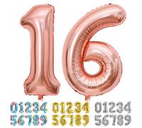 Ponmoo Foil Globo Número 16 61 Oro Rosa, Gigante Numeros 0 1 2 3 4 5 6 7 8 9 10-19 20-29 30 40 50 60 70 80 90 100, Grande Globos para La Boda Aniversario, Globo de Cumpleaños Fiesta Decoración