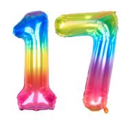 Ponmoo Foil Globo Número 17/71 Arcoíris 40" (101cm), Inflable Helio o aire, Gigante Numeros 0-9, 10-19, 20-29, 30-100, Grande Globos Decoración para La Boda Aniversario y Cumpleaños Fiestas