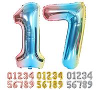 Ponmoo Foil Globo Número 17/71 Azul, Gigante Numeros 0 1 2 3 4 5 6 7 8 9 10-19 20-29 30 40 50 60 70 80 90 100, Grande Globos Decoración para La Boda Aniversario y Cumpleaños Fiestas