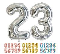 Ponmoo Foil Globo Número 23/32 Plata, Gigante Numeros 0 1 2 3 4 5 6 7 8 9 10-19 20-29 30 40 50 60 70 80 90 100, Grande Globos Decoración para La Boda Aniversario y Cumpleaños Fiestas