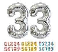 Ponmoo Foil Globo Número 33 Plata, Gigante Numeros 0 1 2 3 4 5 6 7 8 9 10-19 20-29 30 40 50 60 70 80 90 100, Grande Globos Decoración para La Boda Aniversario y Cumpleaños Fiestas