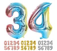 Ponmoo Foil Globo Número 34/43 Azul, Gigante Numeros 0 1 2 3 4 5 6 7 8 9 10-19 20-29 30-39 40 50 60 70 80 90 100, Grande Globos Decoración para La Boda Aniversario y Cumpleaños Fiestas