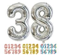 Ponmoo Foil Globo Número 38/83 Plata, Gigante Numeros 0 1 2 3 4 5 6 7 8 9 10-19 20-29 30 40 50 60 70 80 90 100, Grande Globos Decoración para La Boda Aniversario y Cumpleaños Fiestas