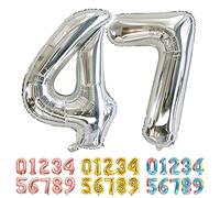 Ponmoo Foil Globo Número 47/74 Plata, Gigante Numeros 0 1 2 3 4 5 6 7 8 9 10-19 20-29 30 40 50 60 70 80 90 100, Grande Globos Decoración para La Boda Aniversario y Cumpleaños Fiestas