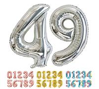 Ponmoo Foil Globo Número 49/94 Plata, Gigante Numeros 0 1 2 3 4 5 6 7 8 9 10-19 20-29 30 40 50 60 70 80 90 100, Grande Globos Decoración para La Boda Aniversario y Cumpleaños Fiestas