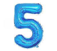 Ponmoo Foil Globo Número 5 Azul 40" (101cm), Inflable Helio o aire, Gigante Numeros 0-9, 10-19, 20-29, 30-100, Grande Globos Decoración para La Boda Aniversario y Cumpleaños Fiestas