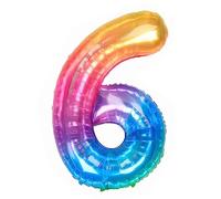 Ponmoo Foil Globo Número 6 Neón Arcoíris 40" (101cm), Inflable Helio o aire, Gigante Numeros 0-9, 10-19, 20-29, 30-100, Grande Globos Decoración para La Boda Aniversario y Cumpleaños Fiestas
