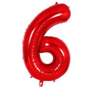 Ponmoo Foil Globo Número 6 Rojo 40" (101cm), Inflable Helio o aire, Gigante Numeros 0-9, 10-19, 20-29, 30-100, Grande Globos Decoración para La Boda Aniversario y Cumpleaños Fiestas