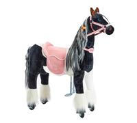 PONNIE Caballo de equitación con ruedas Domino M (5 - 12 años), caballo de juego para montar con sillín rosa extraíble y cabestro con brida y melena y cola peinables, caballo de peluche para montar a