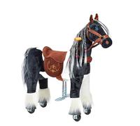 PONNIE Caballo de equitación con Ruedas Domino S (3 - 6 años), Caballo de Juego para Montar con sillín marrón extraíble y Cabestro con Brida, Melena y Cola peinables, Caballo de Peluche para Montar a