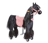 Ponnie - Ebony con sillín Rosa, Caballo de equitación para niños, 3-6 años, S, Caballo sobre Ruedas, Caballo de equitación, ébano de Peluche, con una Melena peinada