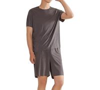 PonPed Conjunto de 2 Piezas de Manga Corta de Seda de Hielo Suave y cómodo, Conjunto de Pijama Transpirable para Parejas, Ropa de Descanso para Parejas de Manga Corta (L,Men-Gray)