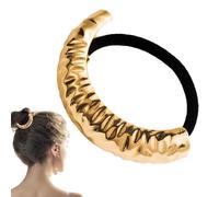 Pony Cuff - Ponytail Cuff Hairs Ties Metal Pony Holder Elastic, Gold Plated Brass Band, 2.5cm Diameter Tube, Button Closure | Exquisite Rope Accessory Cuffs Wrap for Wife Mother