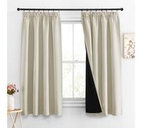 PONY DANCE 100% Blackout Curtains Cortinas Opacas Termicas Aislantes Frio y Calor 2 Piezas Cortinas Salon Cortas para Riel con Ganchos Cortinas Opacas Aislantes Luz, 140x160 CM, Beige Claro