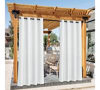 PONY DANCE Cortina de Exterior Impermeable Terraza, Cortina Blanca para Pergolas de Jardin de Exterior Porche con Ojales, 2 Piezas, 140x240 cm