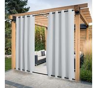 PONY DANCE Cortina Exterior Impermeable para Exterior, Cortinas Opacas Contravientos con Ojales Superiores y Inferiores para Pergolas/Jardin 2 Piezas, 132x213cm, Blanco Gris