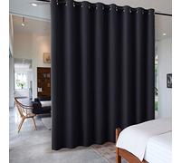 PONY DANCE Cortina Opaca Termica Aislante con Ojales Cortinas para Ventanas Grandes Separadores Ambientes para Salon/Oficina/Dormitorio, 1 Pieza, 457 x 243 cm (Ancho x Alto), Negro