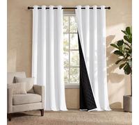 PONY DANCE Cortinas 100% Opacas Blancas 2 Piezas, Cortinas Termicas Aislantes Frio y Calor con Forro Negro para Salon/Dormitorio,140x220cm,Blanco
