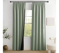 PONY DANCE Cortinas 100% Opacas Termicas Aislantes Frio y Calor, Curtains Blackout for Living Room/Bedroom/Salon/Cocina con Fruncidas o Bolsillos 2 Piezas,140x220cm,Verde Salvia