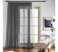 PONY DANCE Cortinas 3 Metros con Ganchos para Rieles, Cortinas y Visillos Translucidas Grandes Fitrado de Luz para Salon/Dormitorio 1 Panel,300x245cm,Gris Oscuro