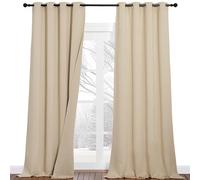 PONY DANCE Cortinas Acusticas 2 Piezas Opacas Termicas Aislantes Frio y Calor con Ojales Cortinas de Tres Capa 100% Blackout Curtains para Dormitorio, 132x260 CM, Beige Oscuro