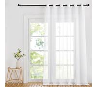 PONY DANCE Cortinas Blancas Salon 1 Pieza, Cortinas y Visillos con Aspecto de Lino Translucidas Grandes con Ojales para Dormitorio/Divisor, 200x245cm