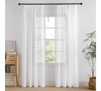 PONY DANCE Cortinas Blancas Transparentes para Riel con Ganchos Cortinas Salon Modernas 2 Piezas Visillos Blancos Dormitorio Cortinas con Aspecto de Lino para Comedor, 140x220cm, Blanco