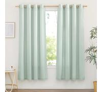 PONY DANCE Cortinas Cocina para Ventanas, Visillos Translucidas con Ojales Curtains for Bedroom/Comedor/Dormitorio 2 Piezas,140x160cm,Verde Salvia