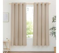 PONY DANCE Cortinas Cortas Cocina, Visillos Semi Opacas de Lino Boho Fitrado de Luz con Ojlaes 2 Piezas para Coemdor/Dormitorio,140x160cm(AnxAl),Caqui