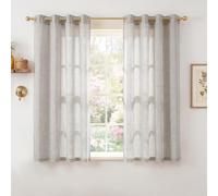 PONY DANCE Cortinas Cortas para Cocina, Sheer Curtains Semi Tranaslucidas Rusticas Filtrado de Luz con Ojales 2 Piezas para Coemdor/Dormitorio,140x160cm(AnxAl),Angola Gris