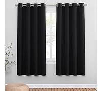 PONY DANCE Cortinas Cortas para Ventanas Curtains Blackout for Living Room, Opacas de Puerta para Salon Dormitorio Cocina Comedor Cortinas Negro con Ojales,132x180cm,Negro