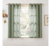 PONY DANCE Cortinas Cortas para Ventanas de Cocina, Visillos Semi Translucidos Rusticos Filtrado de Luz con Ojales 2 Piezas,140x160cm(AnxAl),Verde