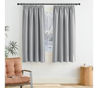 PONY DANCE Cortinas Cortas para Ventanas Termicas Aislantes Frio y Calor, Curtains Blackout Opacas para Salon Dormitorio Cocina con Ganchos 2 Piezas,140x145cm,Gris Claro