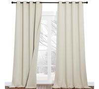 PONY DANCE Cortinas Dormitorio 100% Opacas de Tres Capa Cortinas Insonorizantes Termicas Aislantes Frio y Calor 2 Piezas Curtains Blackout para Salon con Ojales, 132x260 CM, Beige Claro