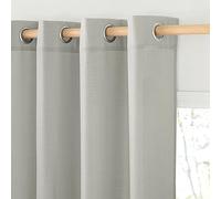 PONY DANCE Cortinas Dormitorio Cortas 140x160cm(AnchoxAlto) de Cocina, Visillos Translucidas de Lino para Ventana con Ojales 2 Piezas, Gris Claro